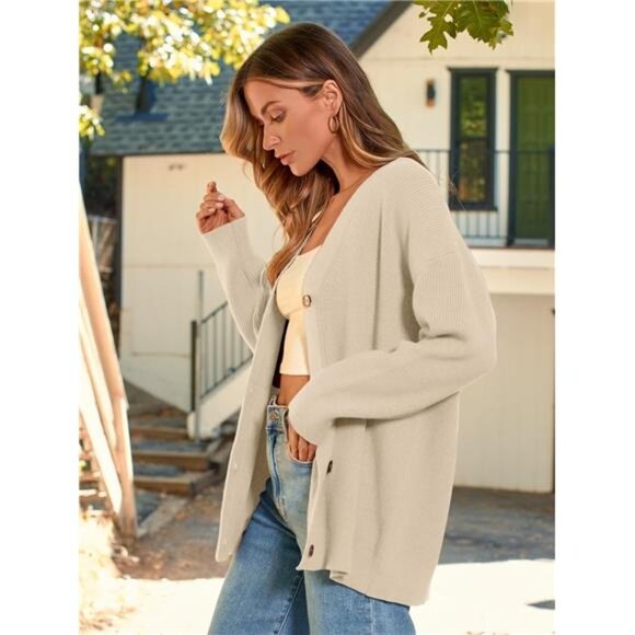 Women's Oversized Cardigan Sweater – V-Neck Knit with Button Front, Casual Fall - Picture 5 of 8